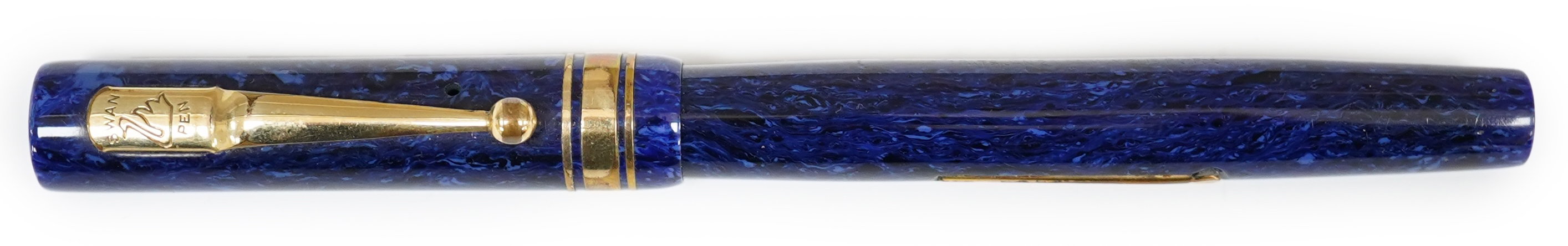 A Swan Mabie Todd & Co. lapis blue lever filler with gold filled trim